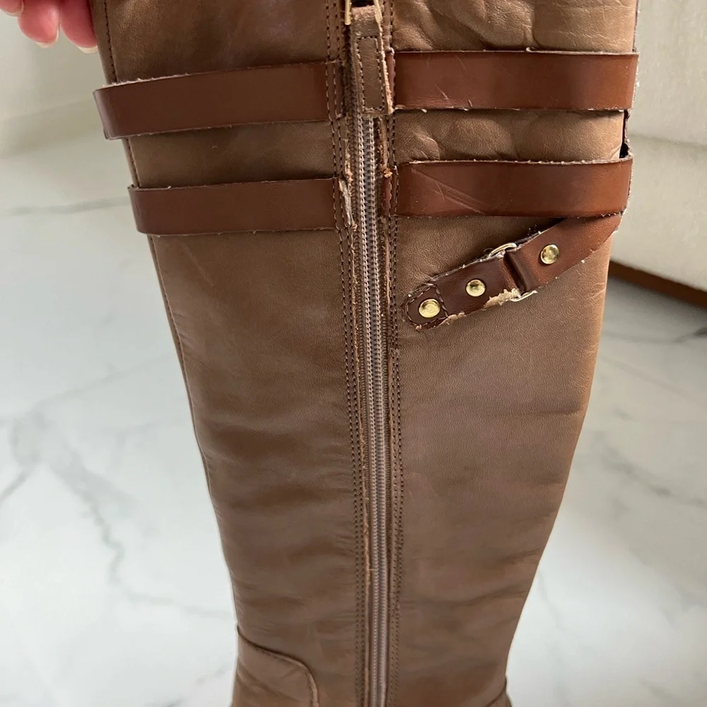 Franco Sarto Tan Brown Two-tone High Knee Boots
